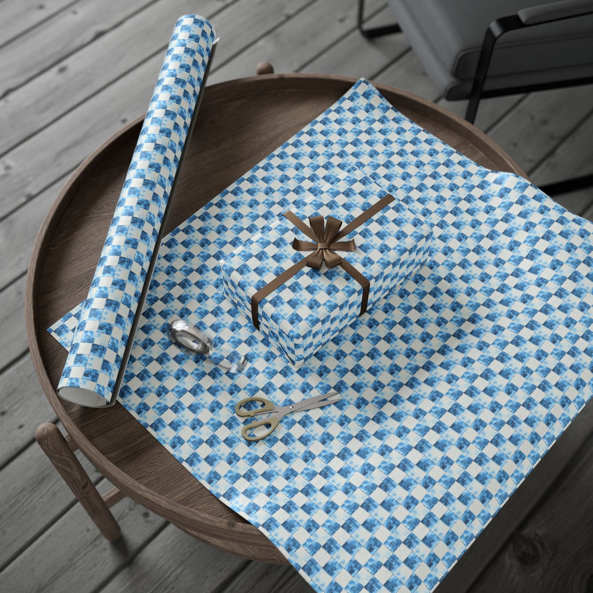Cozy Blue Checkered Wrapping Paper