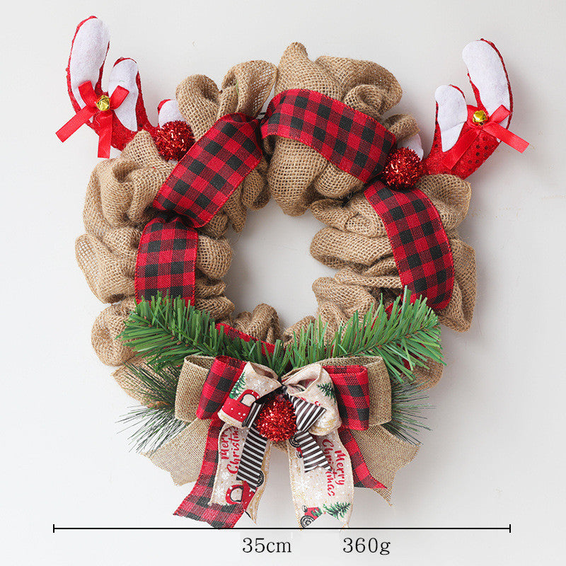 Gingham Christmas Wreath w/Antlers & Garland
