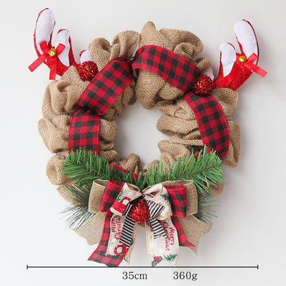 Gingham Christmas Wreath w/Antlers & Garland