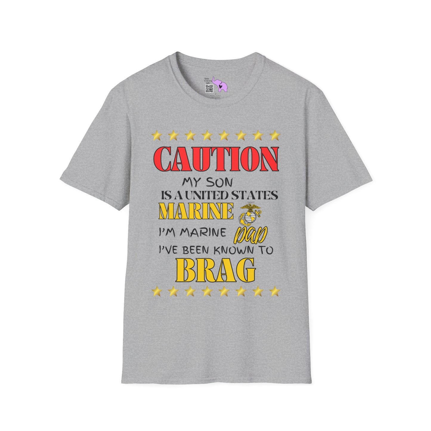 Caution My Son is a US Marine I've Been Known to Brag (Dad) Adult Softstyle T-Shirt