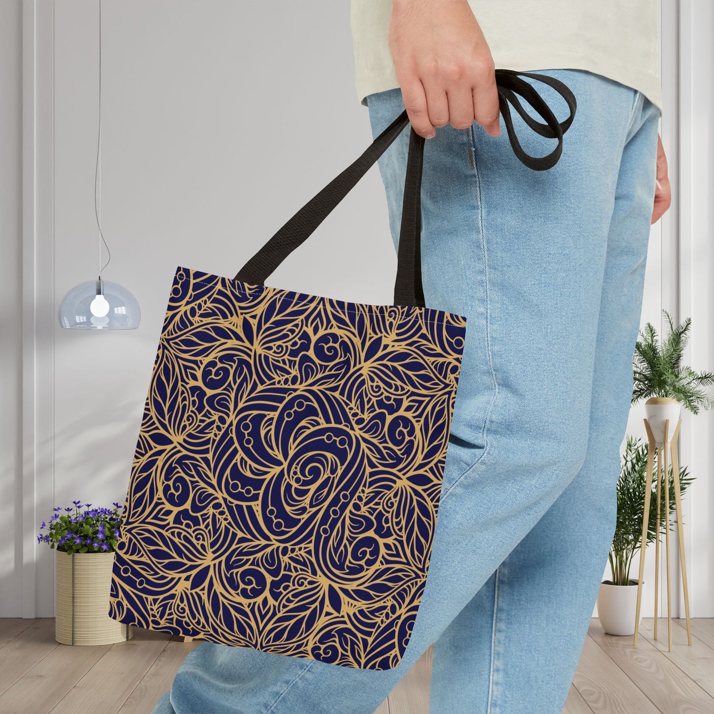 Golden Midnight Radiance Mandala Canvas Tote Bag