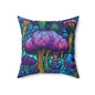Trippy Purple Mushrooms Throw Pillow
