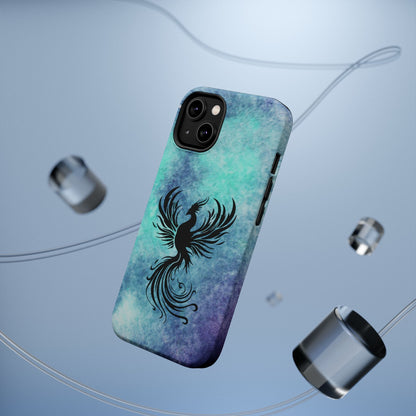 Phoenix Silhouette Over Teal Nebula MagSafe® Compatible Tough Case for iPhone