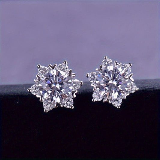 925 Sterling Silver Moissanite Sunflower Earrings