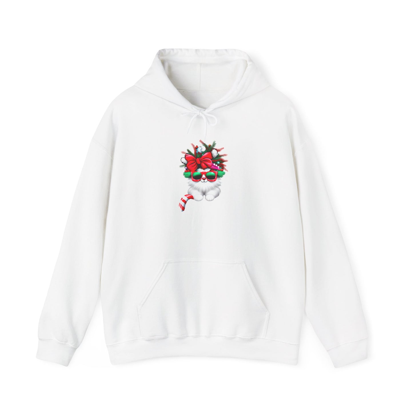 White Candy Cane Kitten Adult Heavy Blend™ Hoodie