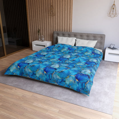 Turquoise Marble Print Microfiber Duvet Cover