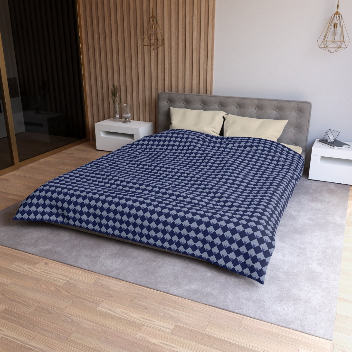 Diamond Bloom-Navy & Periwinkle Duvet Bedding Set