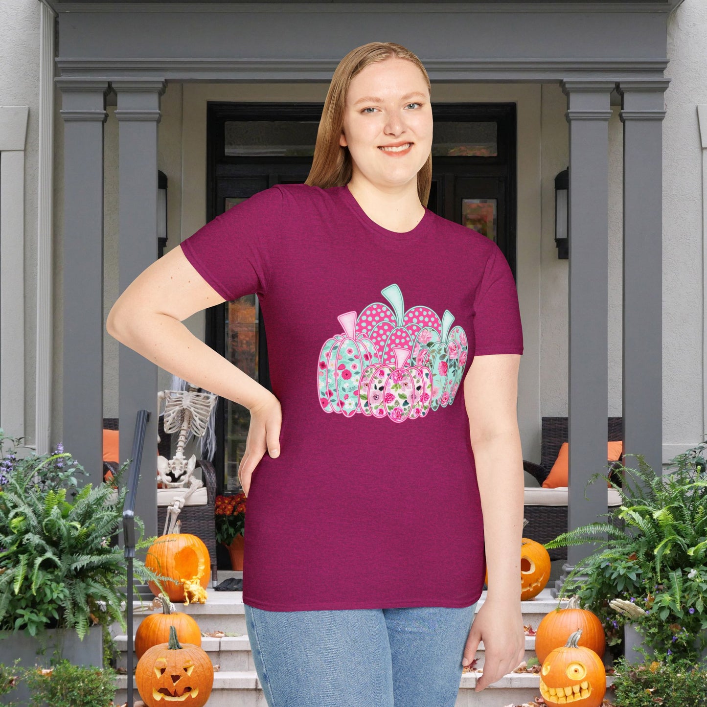 Floral Pumpkins Adult T-shirt