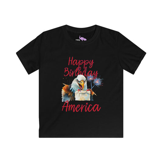 Happy Birthday America (Eagle Eating Cake) Youth Softstyle Tee