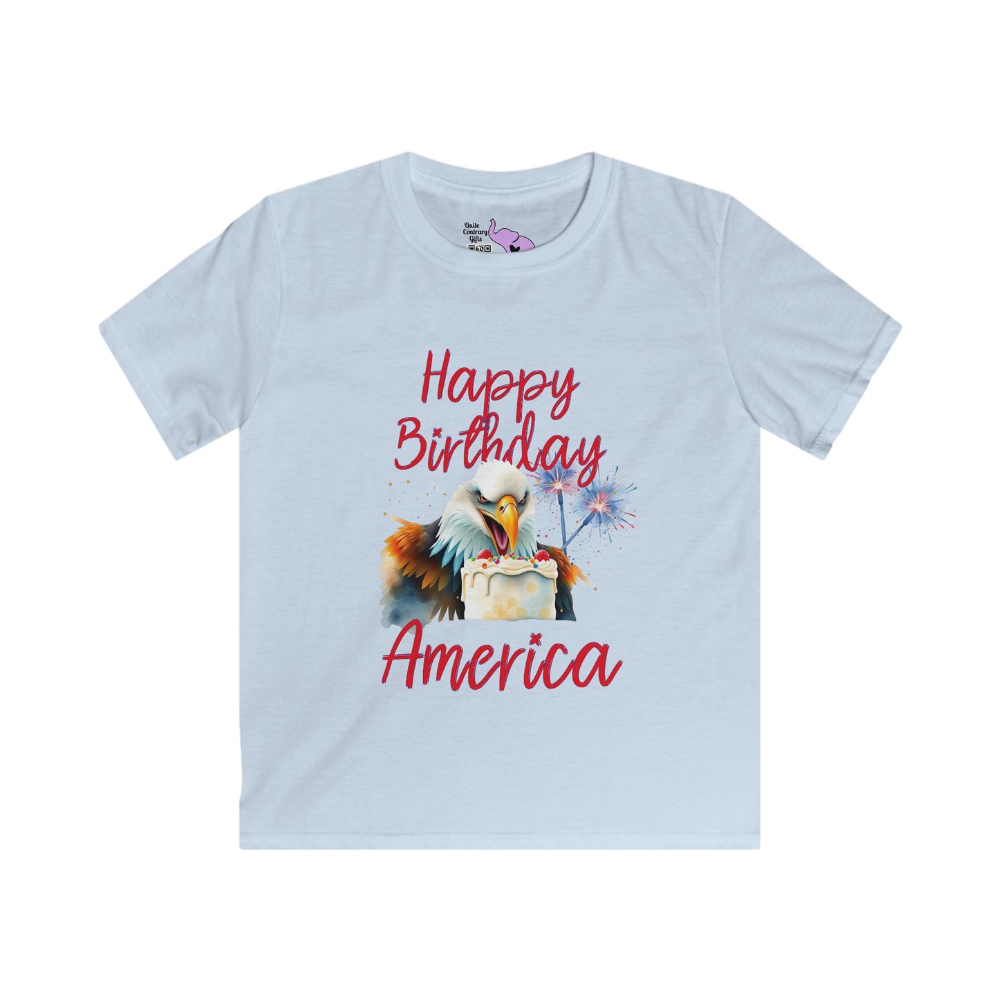 Happy Birthday America (Eagle Eating Cake) Youth Softstyle Tee