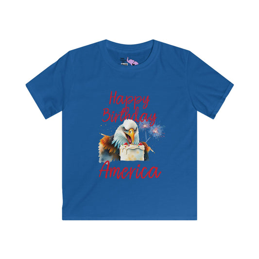 Happy Birthday America (Eagle Eating Cake) Youth Softstyle Tee