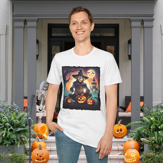 Halloween Scarecrow w/Pumpkins Adult T-shirt