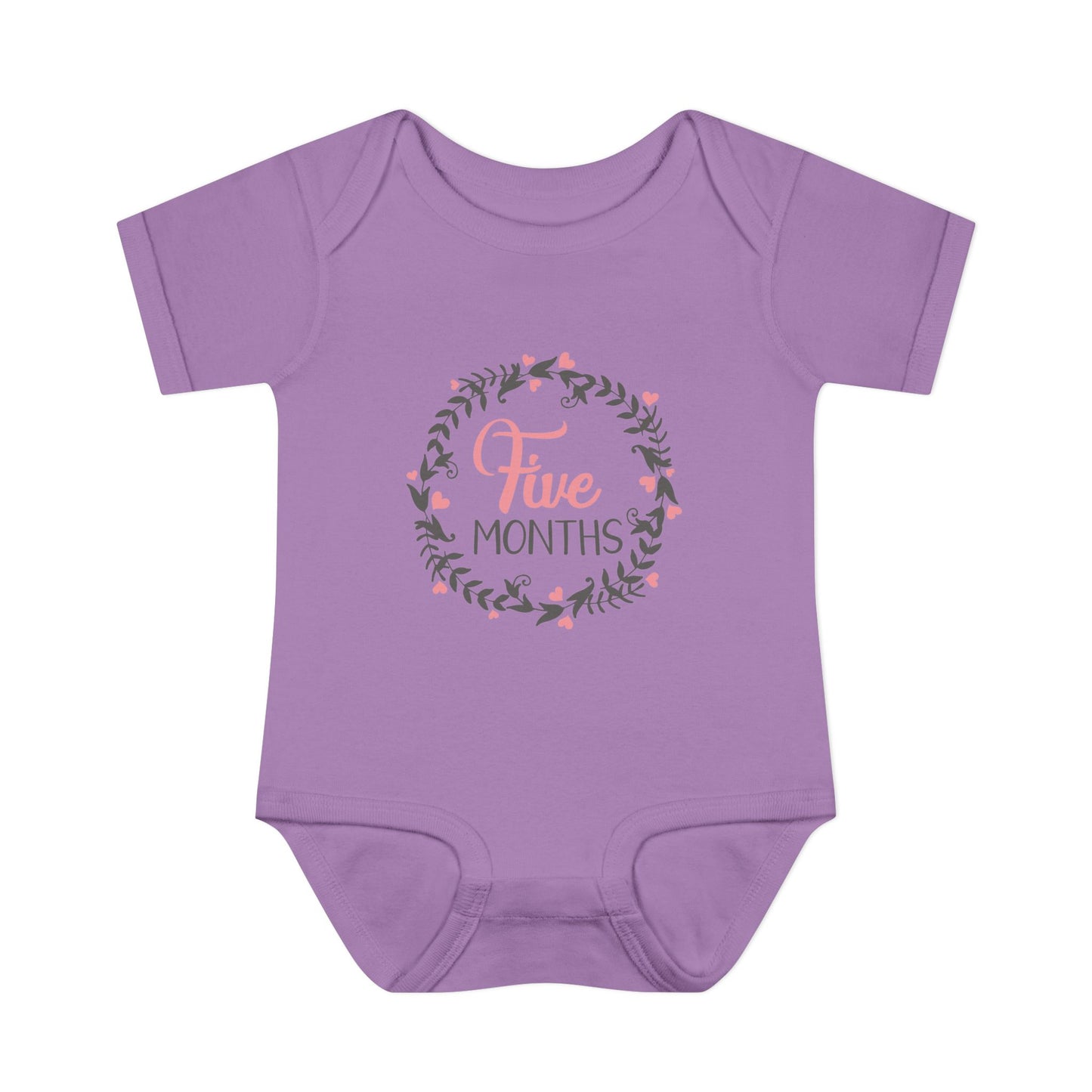 Pink Milestone Wreath Onesie-Five Months