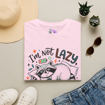 ""I'm Not Lazy,""I'm On Energy Saving Mode (Racoon) Adult T-shirt
