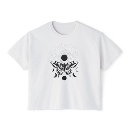 Butterfly w/Sun, Moon, & Stars Women's Boxy Tee