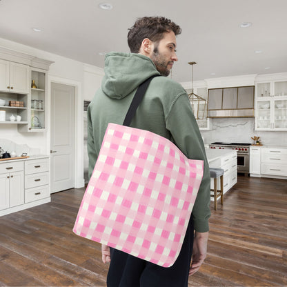 Dreamy Rose Gingham Canvas Tote Bag