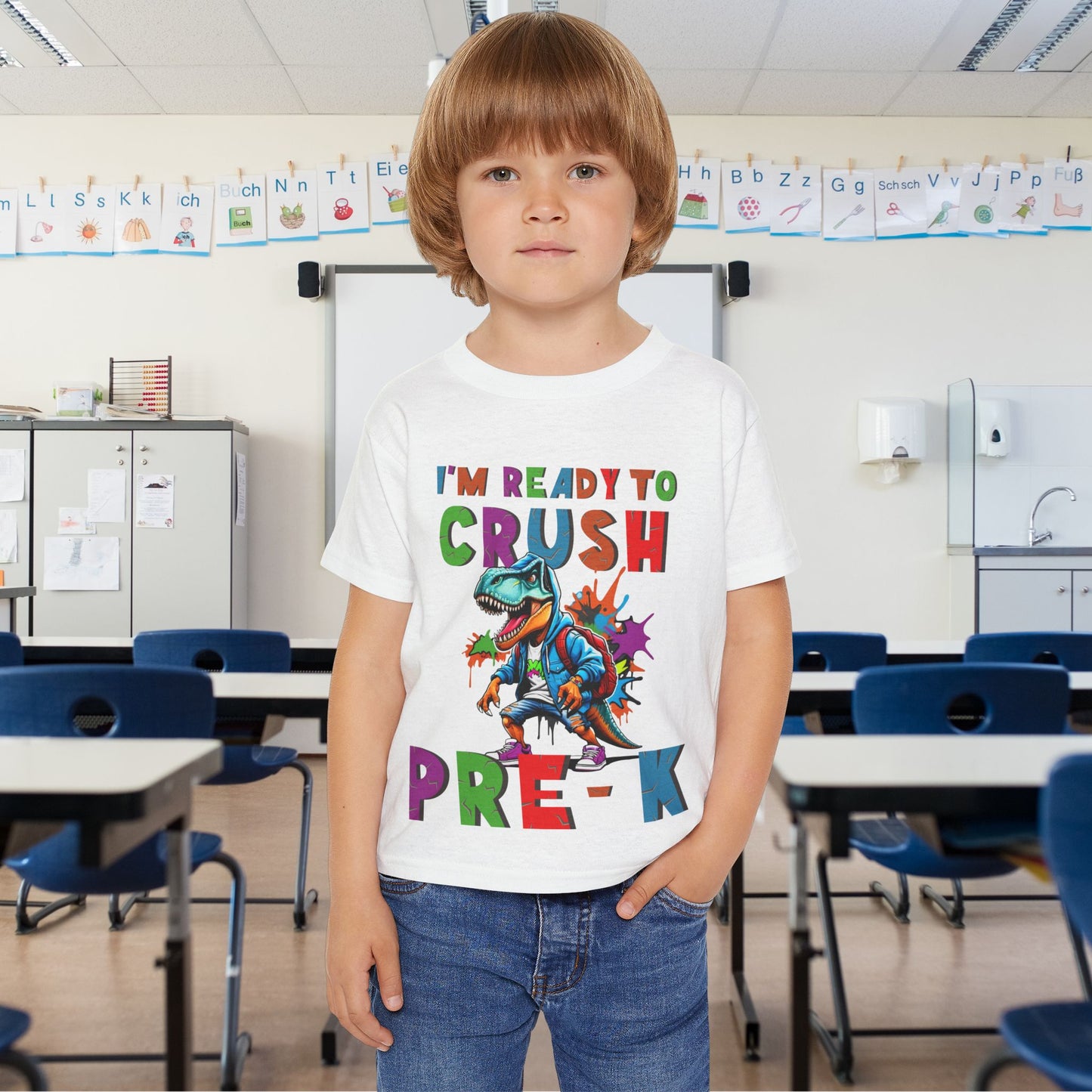 I'm Ready to CRUSH Pre-K Dinosaur Heavy Cotton™ Toddler T-shirt