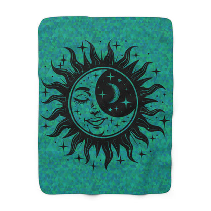 Sun & Moon on Teal Sherpa Fleece Blanket