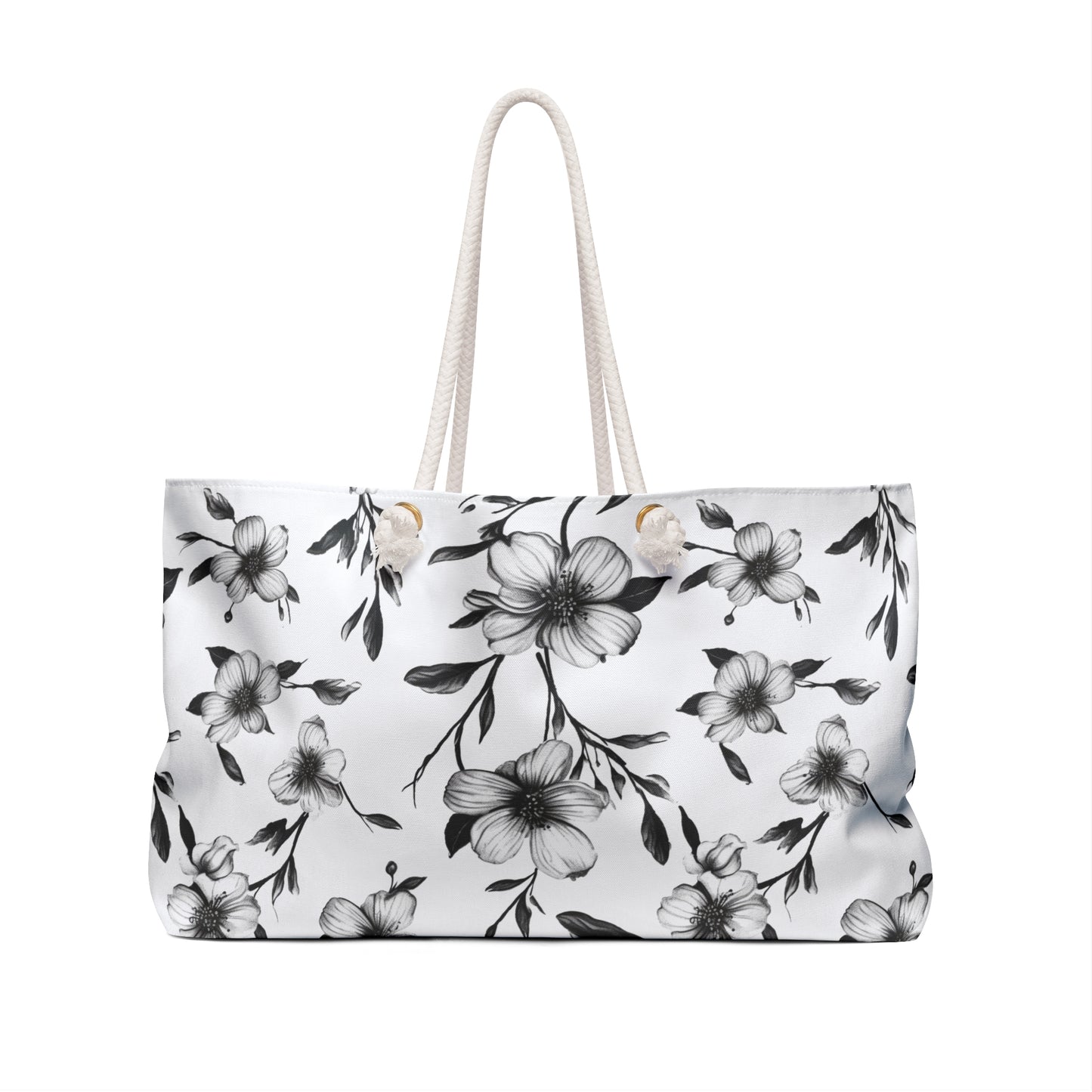 Black & White Five Petal Floral Weekender Bag