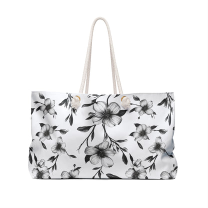 Black & White Five Petal Floral Weekender Bag