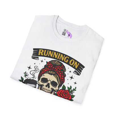 Running on Caffeine and Sarcasm (Roses) Adult T-shirt