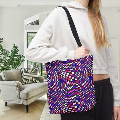 Warped Purple Checkered Canvas Tote Bag