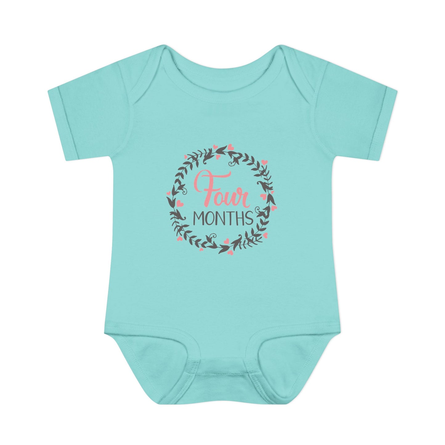 Pink Milestone Wreath Onesie-Four Months