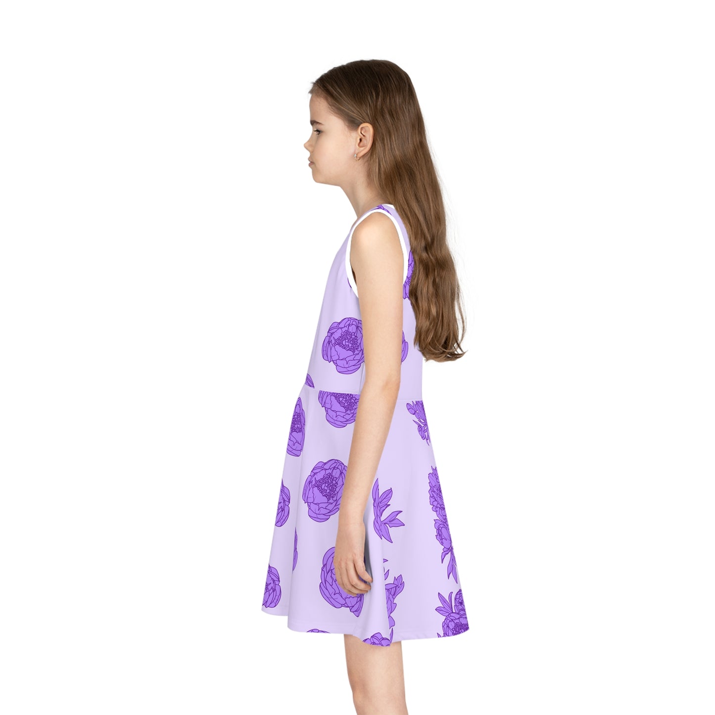 Lilac Mist Peonies Girls' Sleeveless Sundress