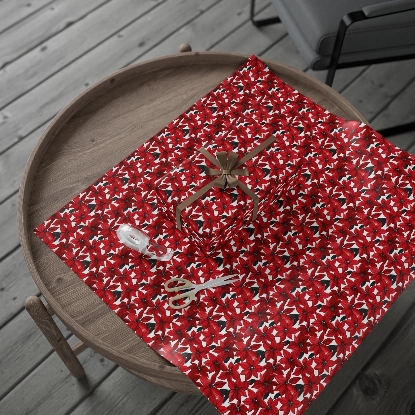 Inked Poinsettias Wrapping Paper
