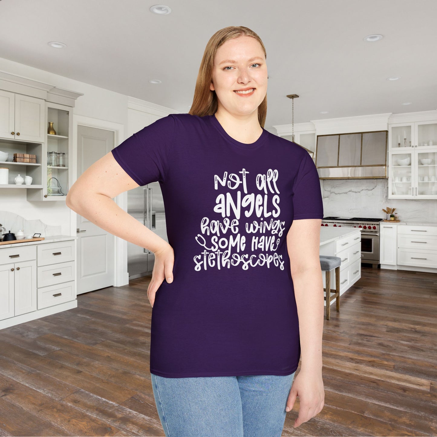 Not All Angels Wear Capes Some Wear Stethoscopes Adult T-shirt