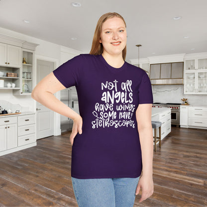Not All Angels Wear Capes Some Wear Stethoscopes Adult T-shirt