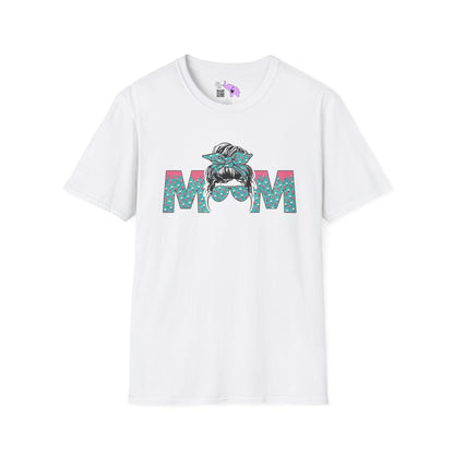 Mom (Teal/Pink Cheetah Print) Adult T-shirt