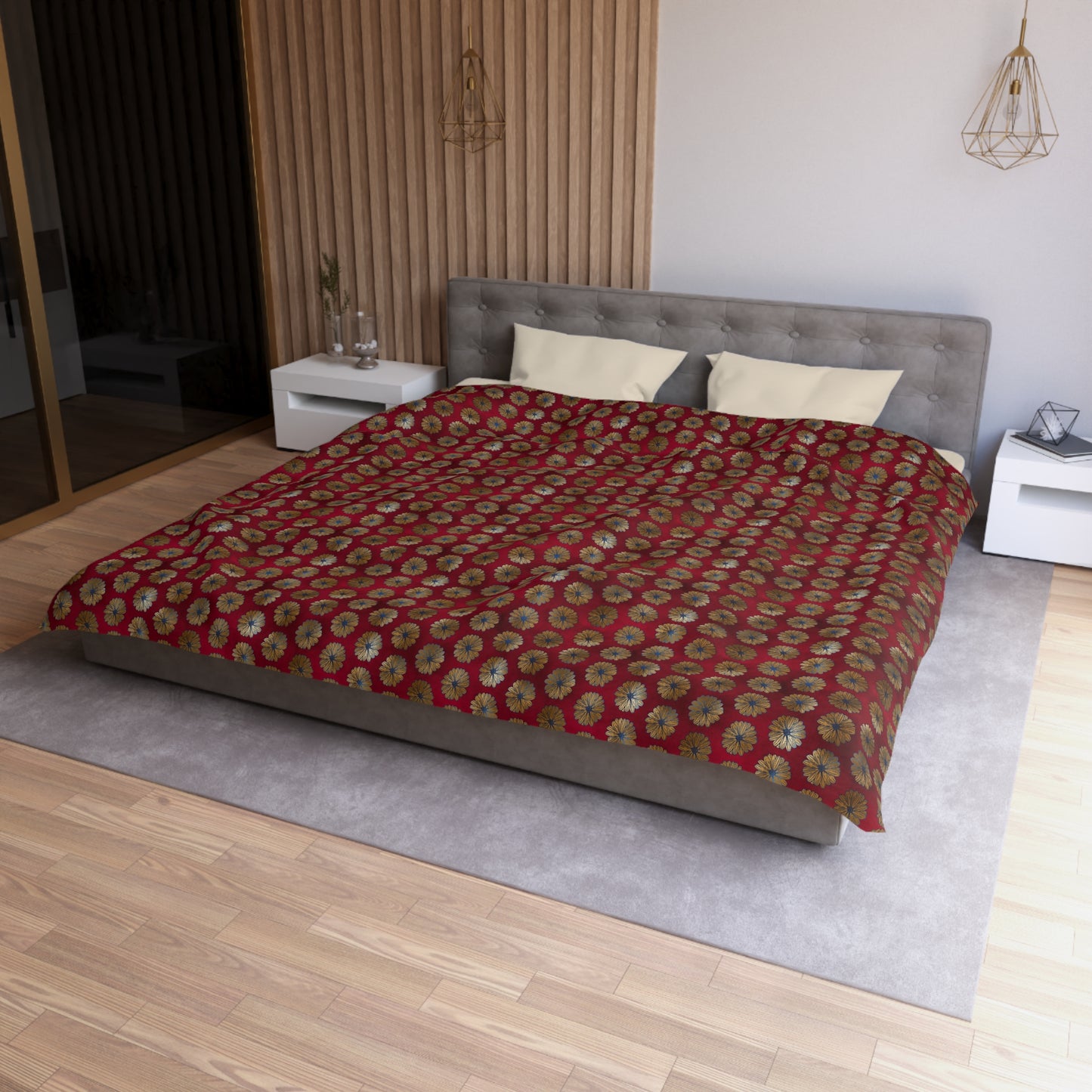Majestic Crimson Daisies Duvet Bedding Set