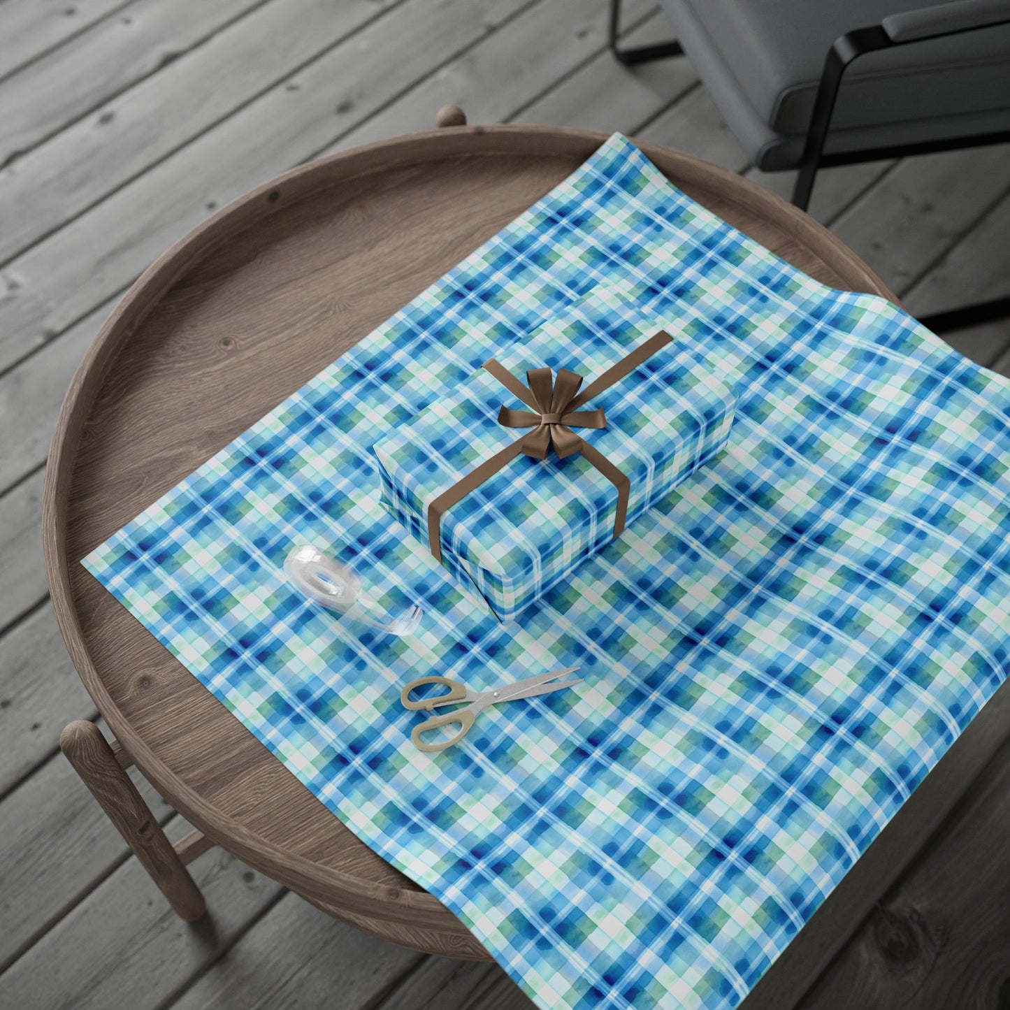 Ocean Sunset Plaid Wrapping Paper