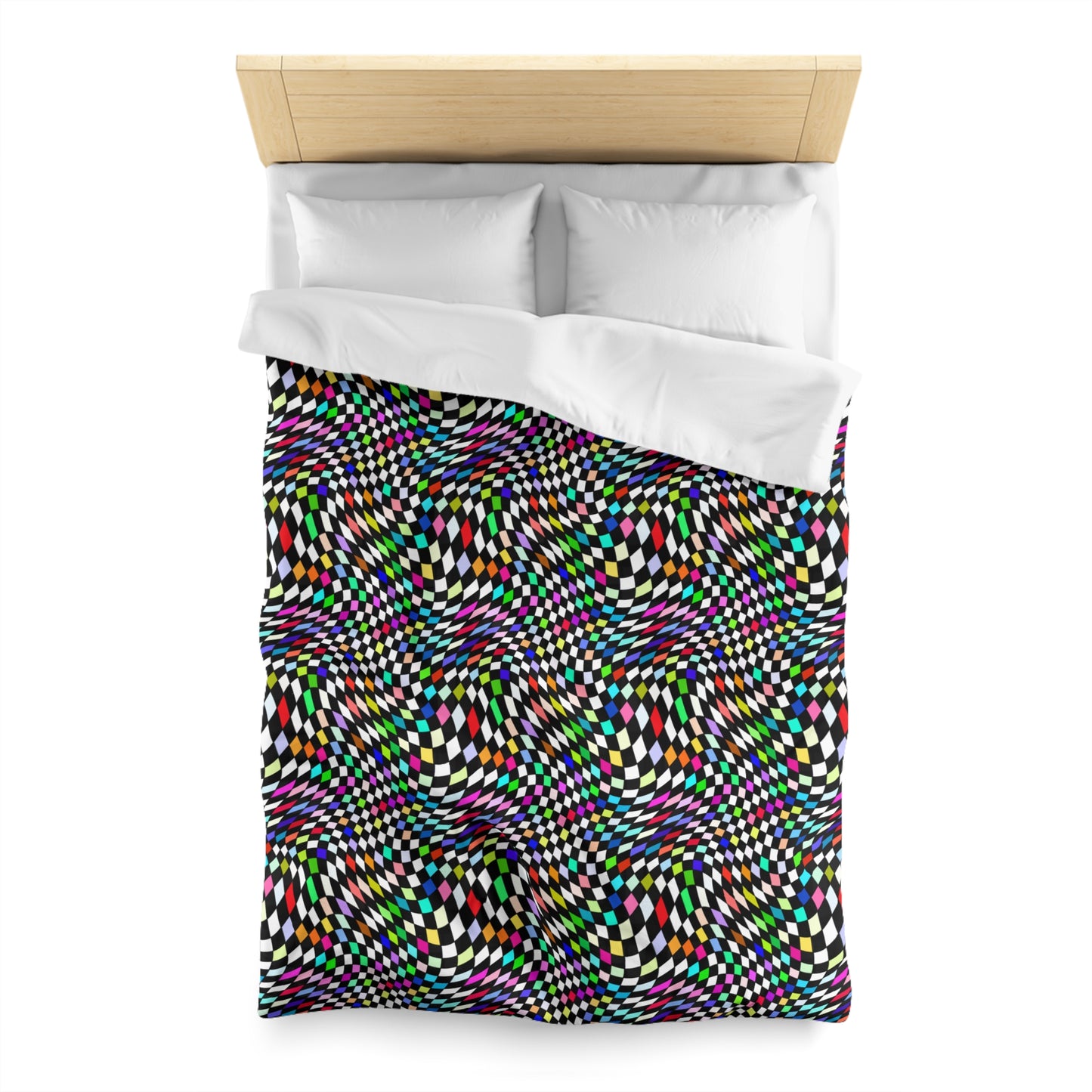 Warped Colorful Checkered Microfiber Duvet Cover