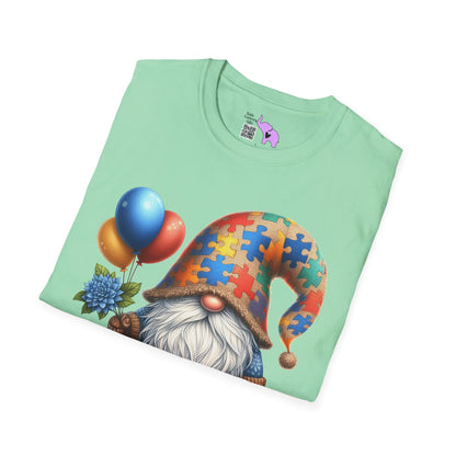Autism Awarness Gnome w/Balloons Adult T-shirt