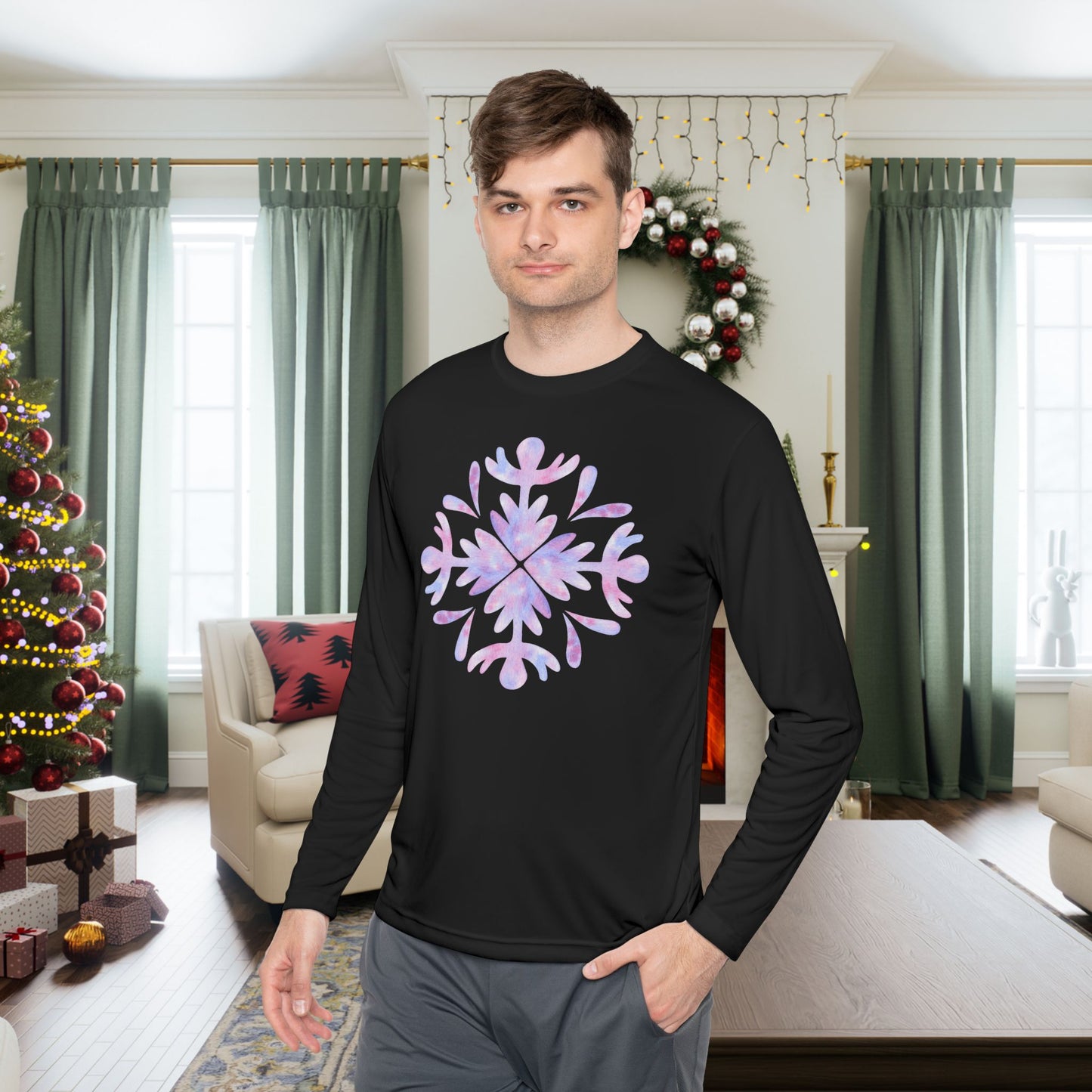 Large Snowflake 3 Adult Long Sleeve Tee