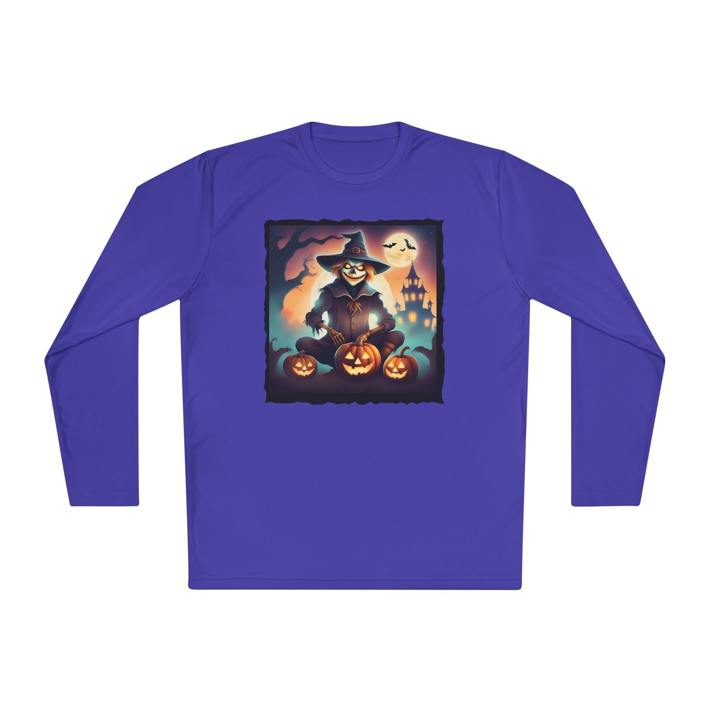 Halloween Scarecrow w/Pumpkins Adult Long Sleeve Tee
