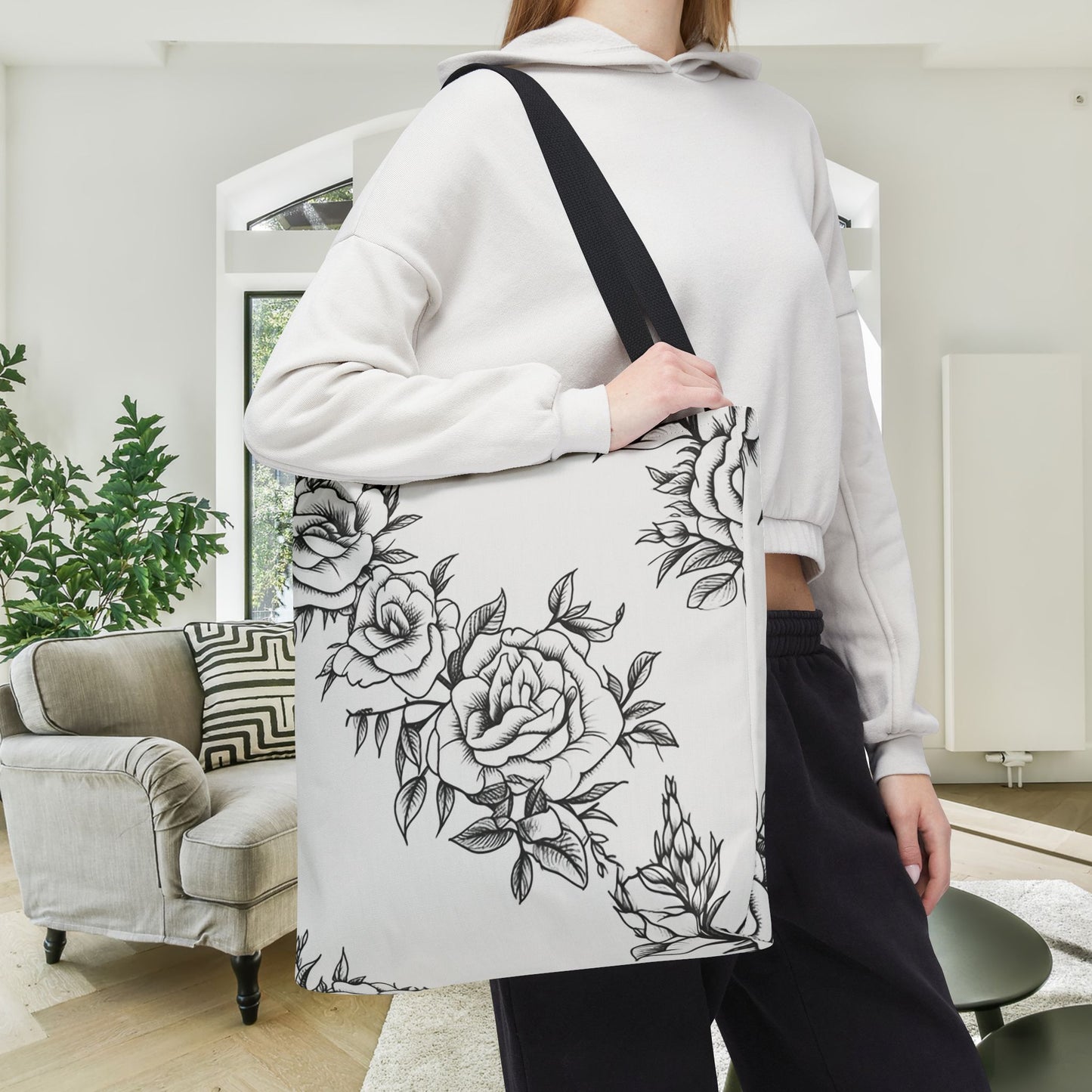 Midnight Rose Sketch Canvas Tote Bag