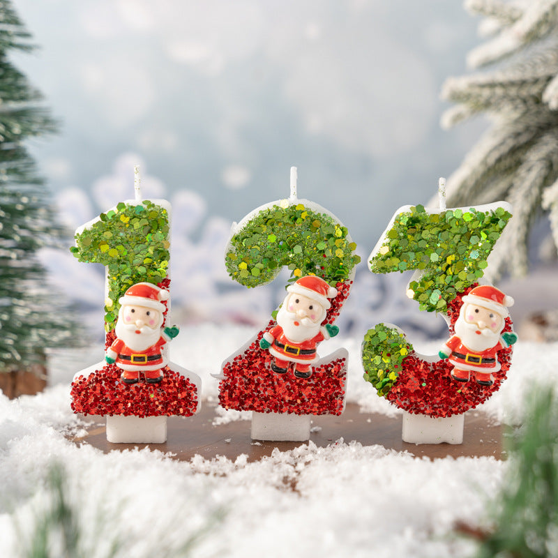 Glitter Santa Christmas Number Candles
