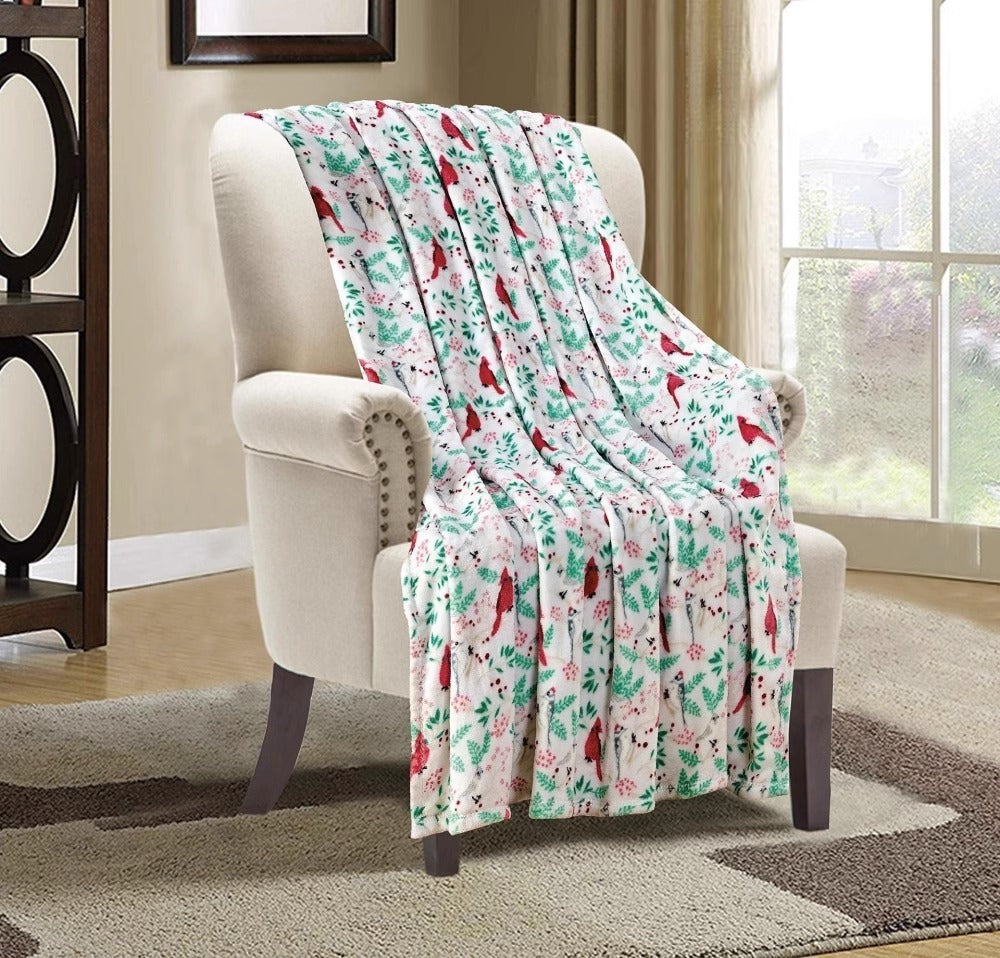 Christmas Reindeer Snowman Santa Claus Print Double-sided Flannel Couch Blanket