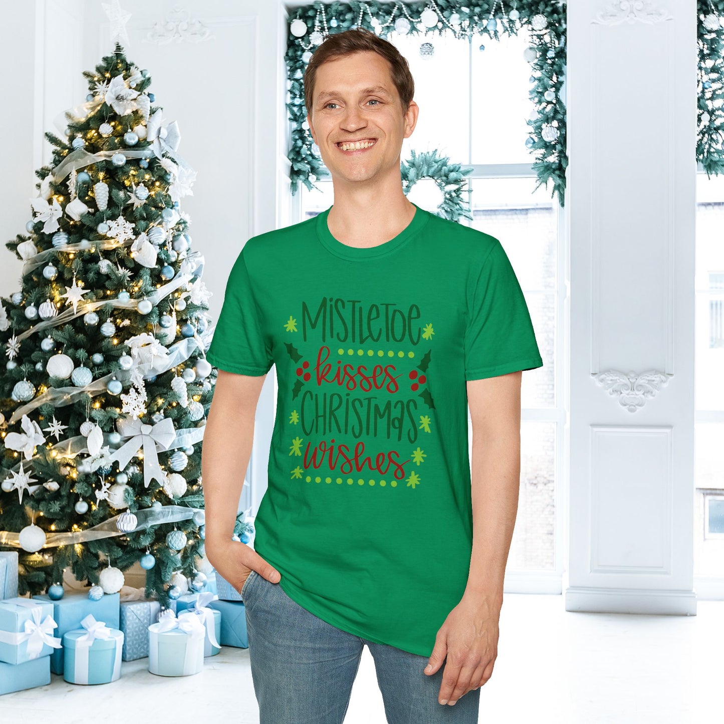 Mistletoe Kisses Christmas Wishes Adult T-shirt