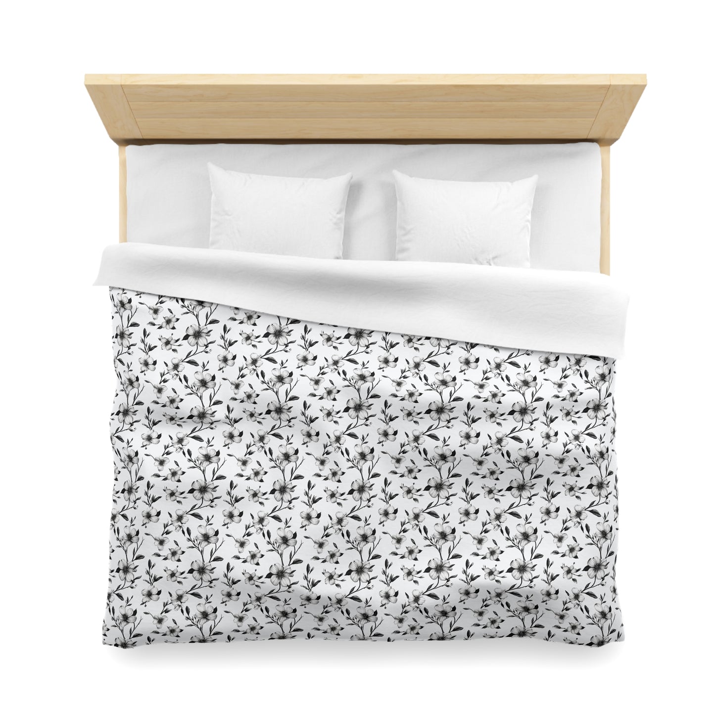 Black & White Five Petal Floral Duvet Bedding Set