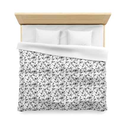 Black & White Five Petal Floral Duvet Bedding Set