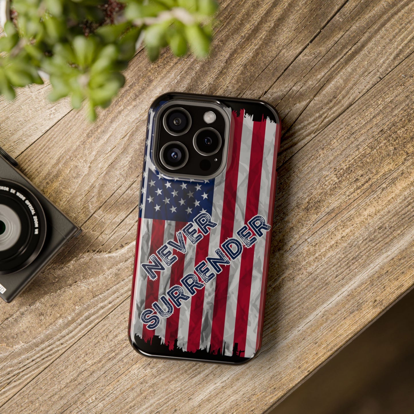 Never Surrender American Flag MagSafe® Compatible Tough Case for iPhone