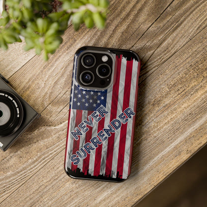 Never Surrender American Flag MagSafe® Compatible Tough Case for iPhone