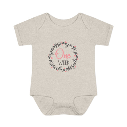 Pink Milestone Wreath Onesie-One Week