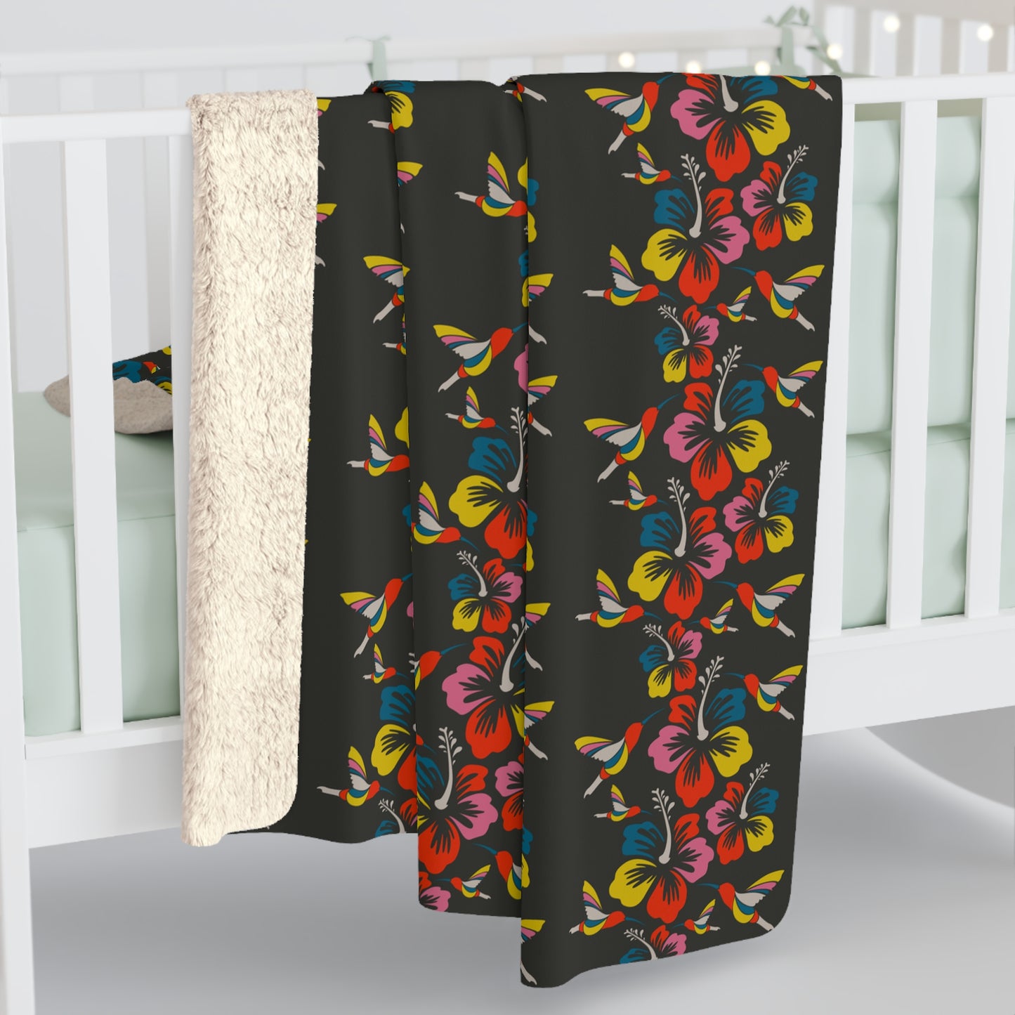 Hummingbirds & Hibiscus Flowers Sherpa Fleece Blanket