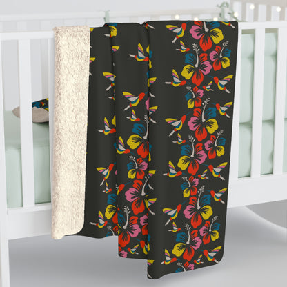 Hummingbirds & Hibiscus Flowers Sherpa Fleece Blanket