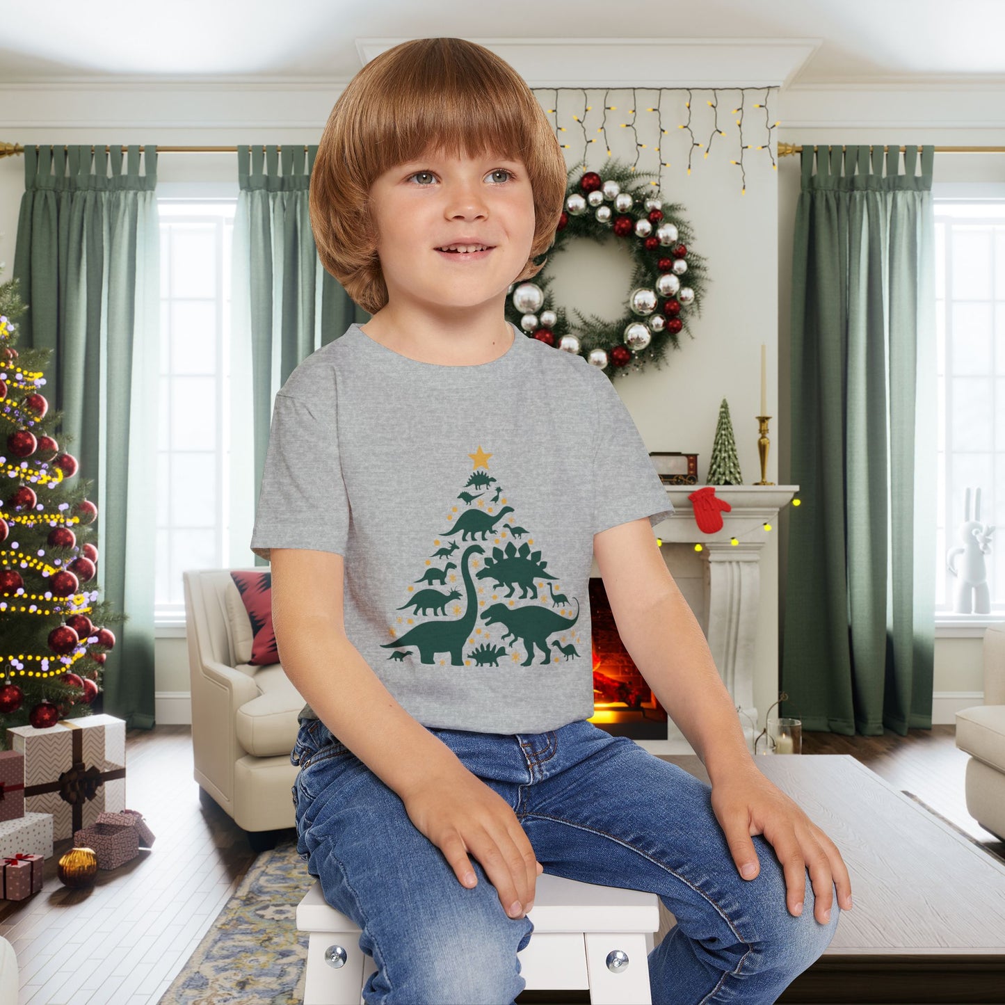 Dinosaur Christmas Tree Heavy Cotton™ Toddler T-shirt